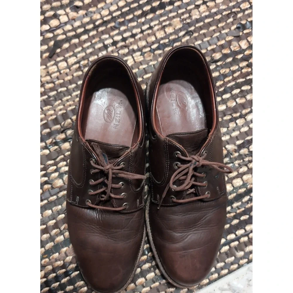 Neil M Mens Brown Leather Derby Dress Shoes Lace Up Plain Toe Made in USA 10.5 B